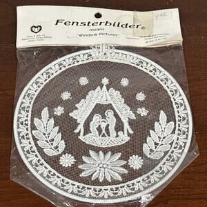 VTG Fensterbilder Window Picture Lace Nativity Baby Jesus Religious Grannycore